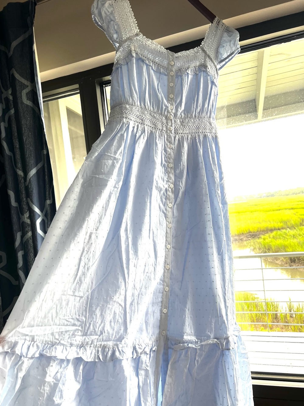 NWT Urban Outfitters Blue Cotton Lace Maxi Dress Cottagecore bohemian coastal